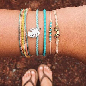 New Fashion Simple Color String Beach Woven Knot Bracelet Bracelet Set Bohemian Thread Bracelet Retro Handmade Boho