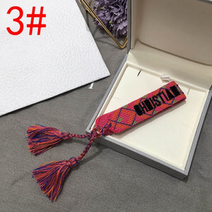 2019 Hot Fashion Multi-color Woven Stretch Hand Strap Cotton Embroidery Charm Letter Bracelet Woven Fringed Bracelet For Women