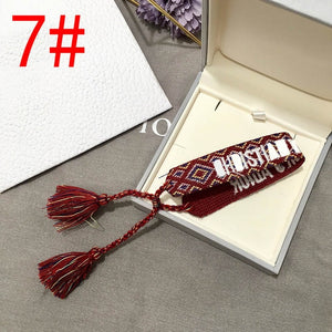 2019 Hot Fashion Multi-color Woven Stretch Hand Strap Cotton Embroidery Charm Letter Bracelet Woven Fringed Bracelet For Women