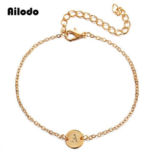 Ailodo Fashion Gold Color Letter Bracelet For Women Silver Adjustable Name Bracelets Jewelry Female Gift Pulseras Mujer LD061