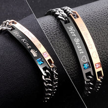 Load image into Gallery viewer, Black Rose Gold Color Women Bracelet Male 2 Style His Queen Her King Bracelet  Male Chain Crystal Couple Lover Bracelet for Men