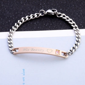 Black Rose Gold Color Women Bracelet Male 2 Style His Queen Her King Bracelet  Male Chain Crystal Couple Lover Bracelet for Men