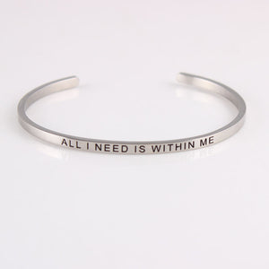 New Silver Stainless Steel Bangle Engraved Positive Inspirational Quote Hand Stamped Cuff Mantra Bracelets For Men Women