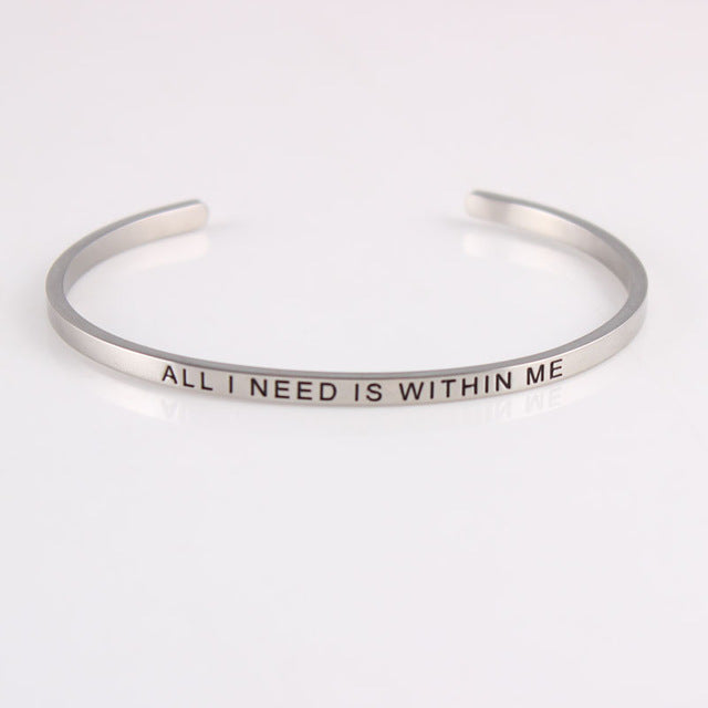 New Silver Stainless Steel Bangle Engraved Positive Inspirational Quote Hand Stamped Cuff Mantra Bracelets For Men Women