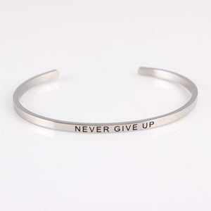 New Silver Stainless Steel Bangle Engraved Positive Inspirational Quote Hand Stamped Cuff Mantra Bracelets For Men Women