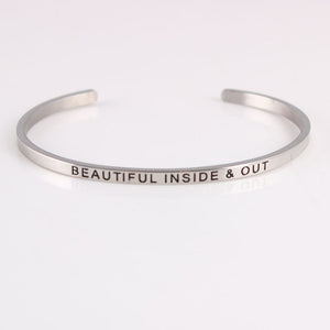 New Silver Stainless Steel Bangle Engraved Positive Inspirational Quote Hand Stamped Cuff Mantra Bracelets For Men Women