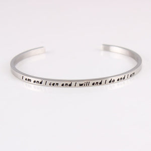 New Silver Stainless Steel Bangle Engraved Positive Inspirational Quote Hand Stamped Cuff Mantra Bracelets For Men Women