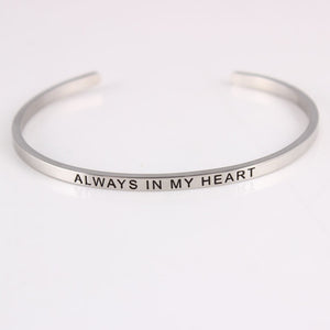 New Silver Stainless Steel Bangle Engraved Positive Inspirational Quote Hand Stamped Cuff Mantra Bracelets For Men Women