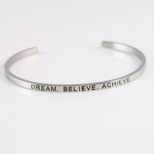 Load image into Gallery viewer, New Silver Stainless Steel Bangle Engraved Positive Inspirational Quote Hand Stamped Cuff Mantra Bracelets For Men Women