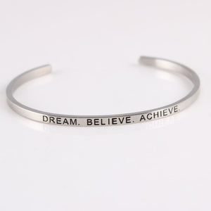 New Silver Stainless Steel Bangle Engraved Positive Inspirational Quote Hand Stamped Cuff Mantra Bracelets For Men Women