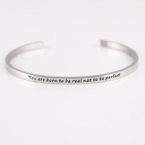 New Silver Stainless Steel Bangle Engraved Positive Inspirational Quote Hand Stamped Cuff Mantra Bracelets For Men Women