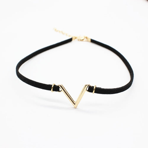 Fashion V shape Pendant Black Flannel Necklace Neck Chain