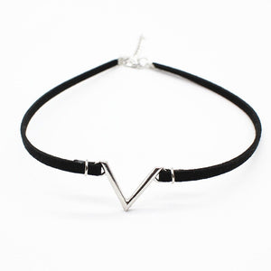 Fashion V shape Pendant Black Flannel Necklace Neck Chain