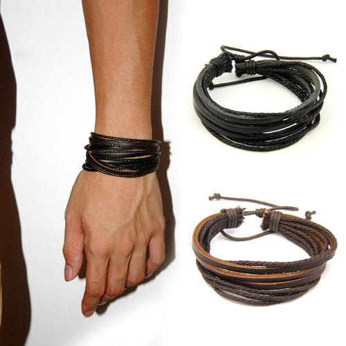 Stylish Women/Men Surfer Tribal Wrap Multilayer Leather Cuff Bracelet