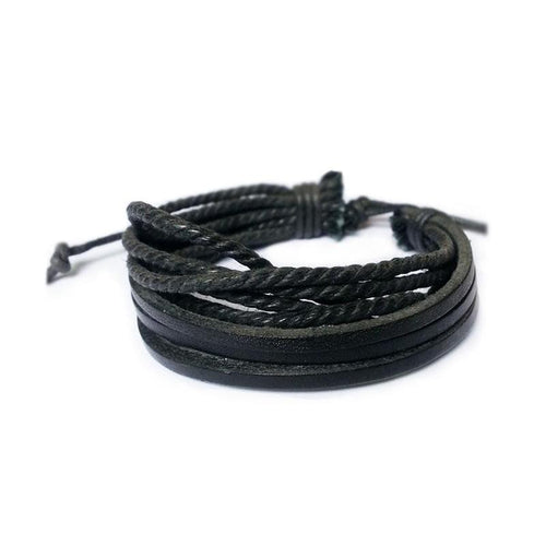 Multiple Wax Rope Plus Leather Multi layer Hand woven Casual Men's Leather Bracelet