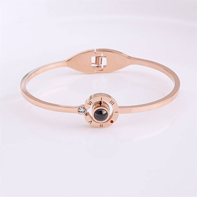 New Arrival Valentine's Day  Rose Gold 100 languages I love you Projection Fashion Charm Women Bracelet Dropshipping