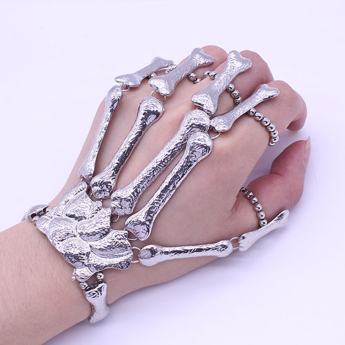 Nightclub Gothic Punk Skull Finger Bracelets for Women Skeleton Bone Hand Bracelets Bangles 2019 Christmas Halloween Gift